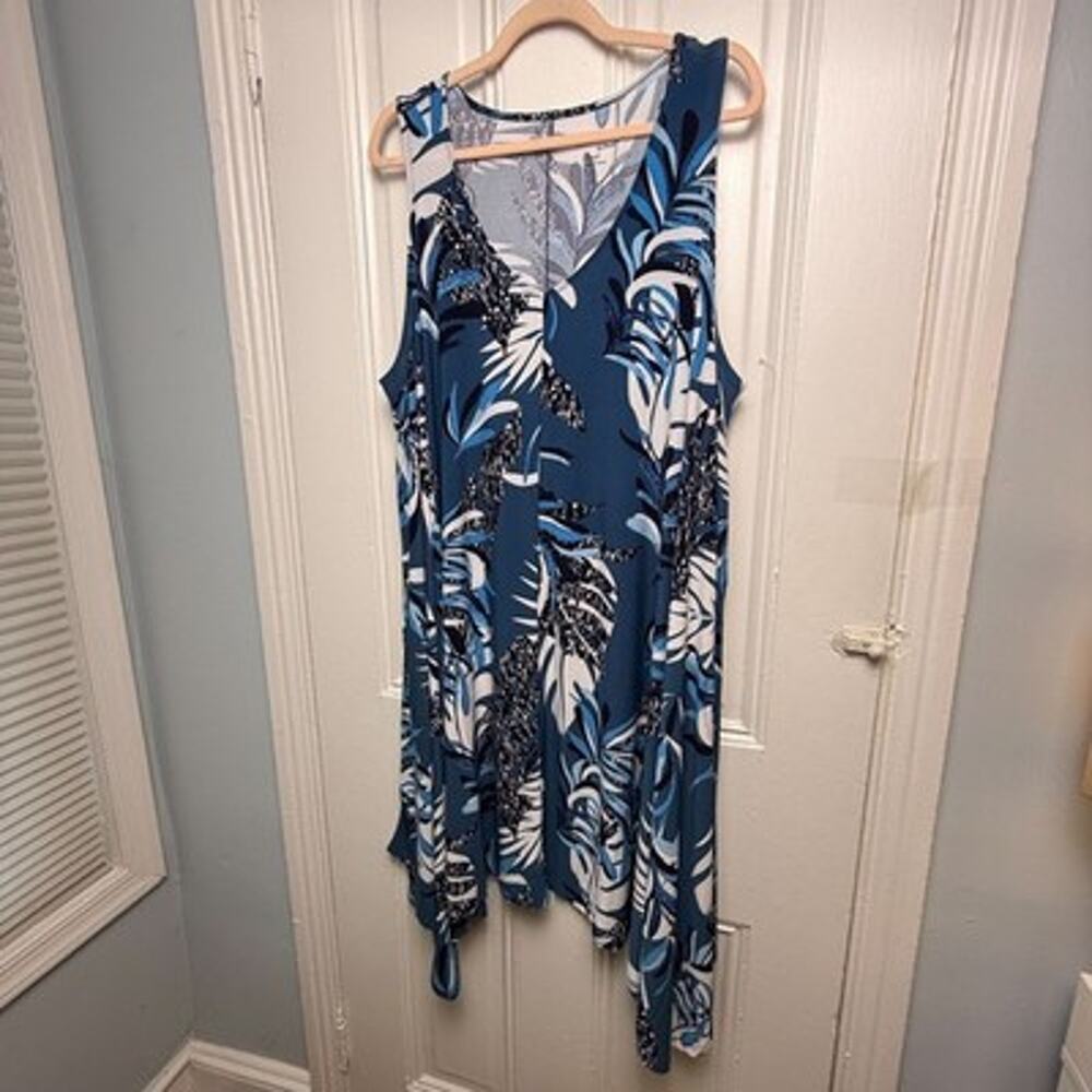 Women with Control by Renee Tropical Swing Dress Size 3XP Blue Jersey Knit NWOT